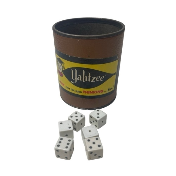 Vintage Yahtzee Shaker Cup With 6 Dice - Picture 5 of 5